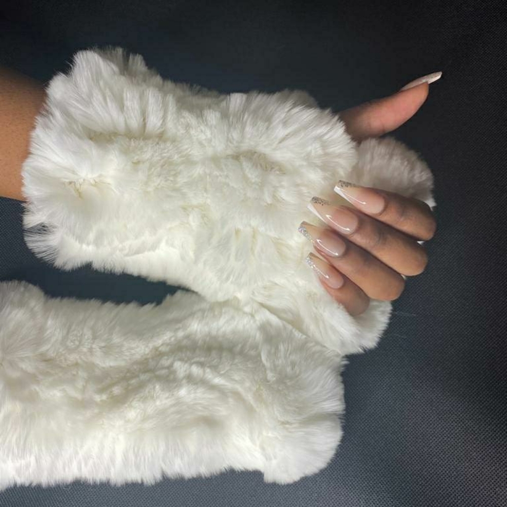 Natural Fox Fur Fingerless Gloves